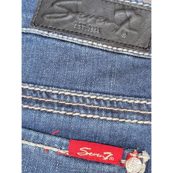 Seven7 Mid Rise Bootcut Flare Rhinestone Pocket Medium Wash Jeans Size 32 - Picture 10 of 12